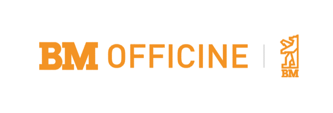 A logo for bm officine is shown on a white background