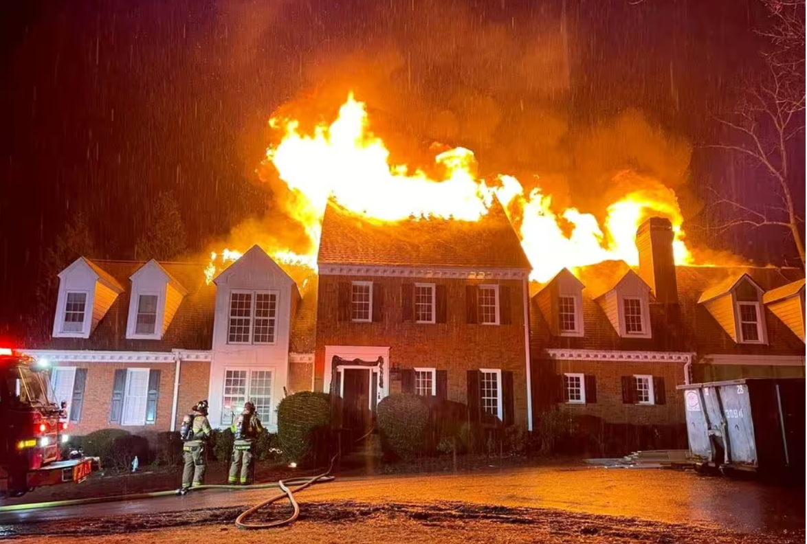 Legionaries of Christ home on fire after lightning strike from storm.