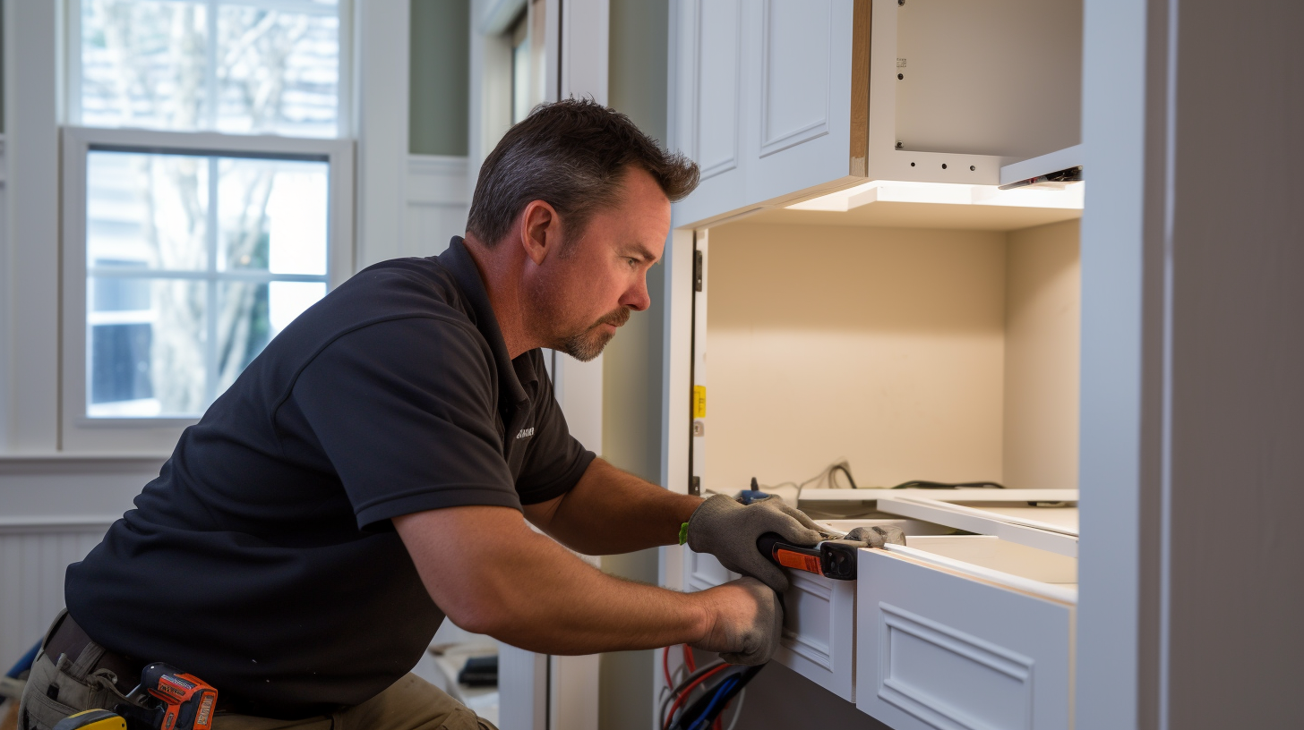 Zen Dry Restoration technician repairing a sink in a water-damaged home in Marietta, GA.