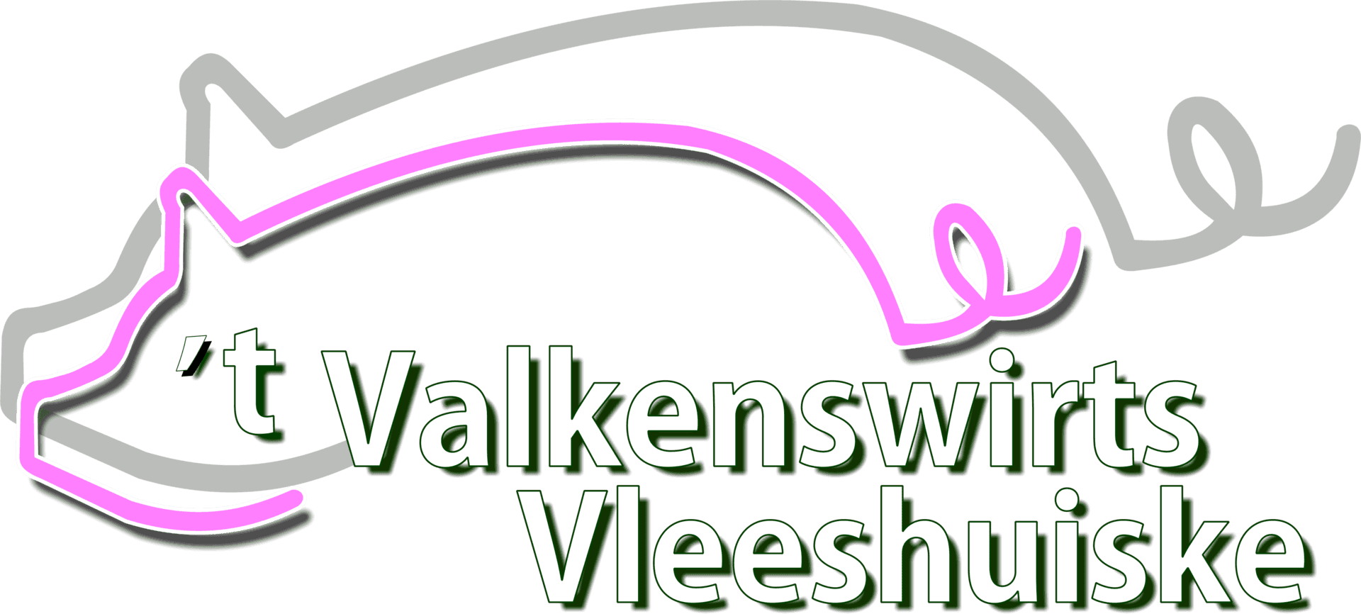 Logo van een varken in grijs en roze met de tekst