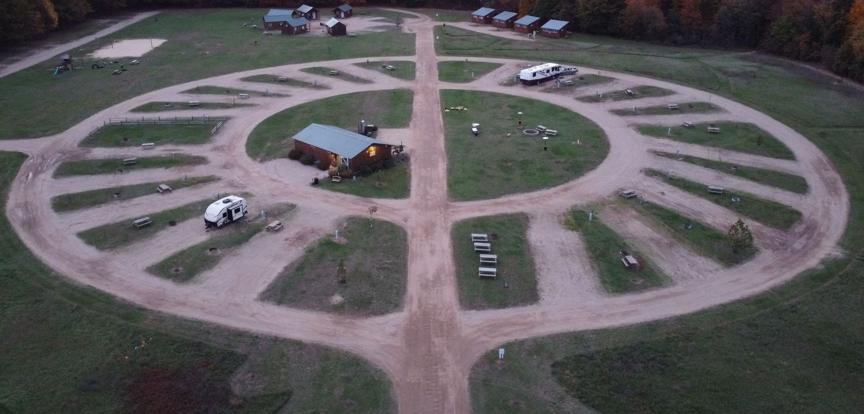 Overhead view of our RV circle and bathroom facility.