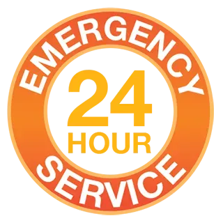 Orange and white circular icon with 