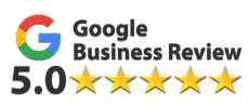 Google Business Review with 5-star rating. Google logo.