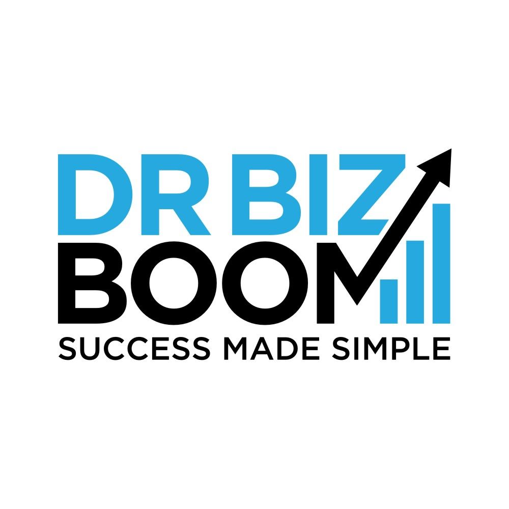 A logo for a company called dr biz boom success made simple.