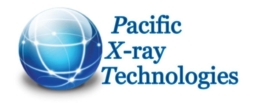 A logo for pacific x-ray technologies with a blue globe
