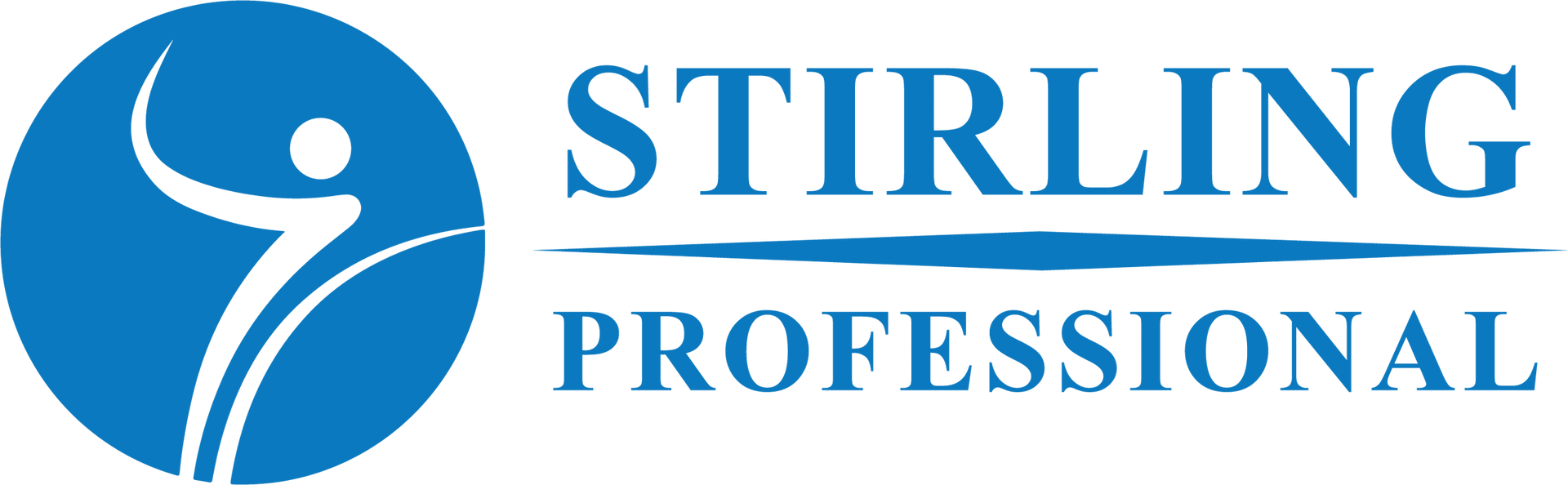 A blue and white logo for stirling professional