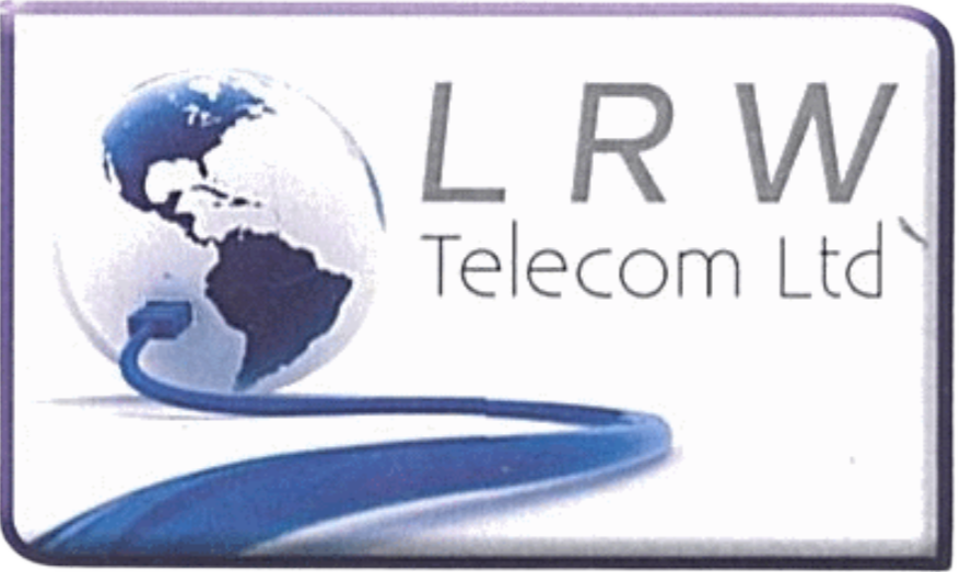 A logo for lrw telecom ltd with a globe and a blue cable