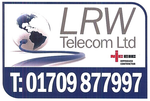 A logo for lrw telecom ltd with a phone number