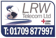 A logo for lrw telecom ltd with a phone number