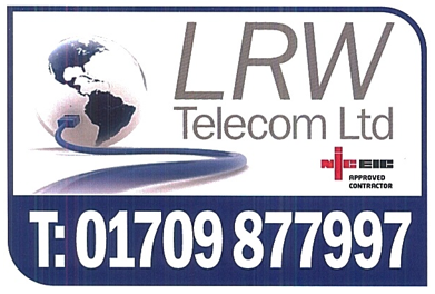 A logo for lrw telecom ltd with a phone number