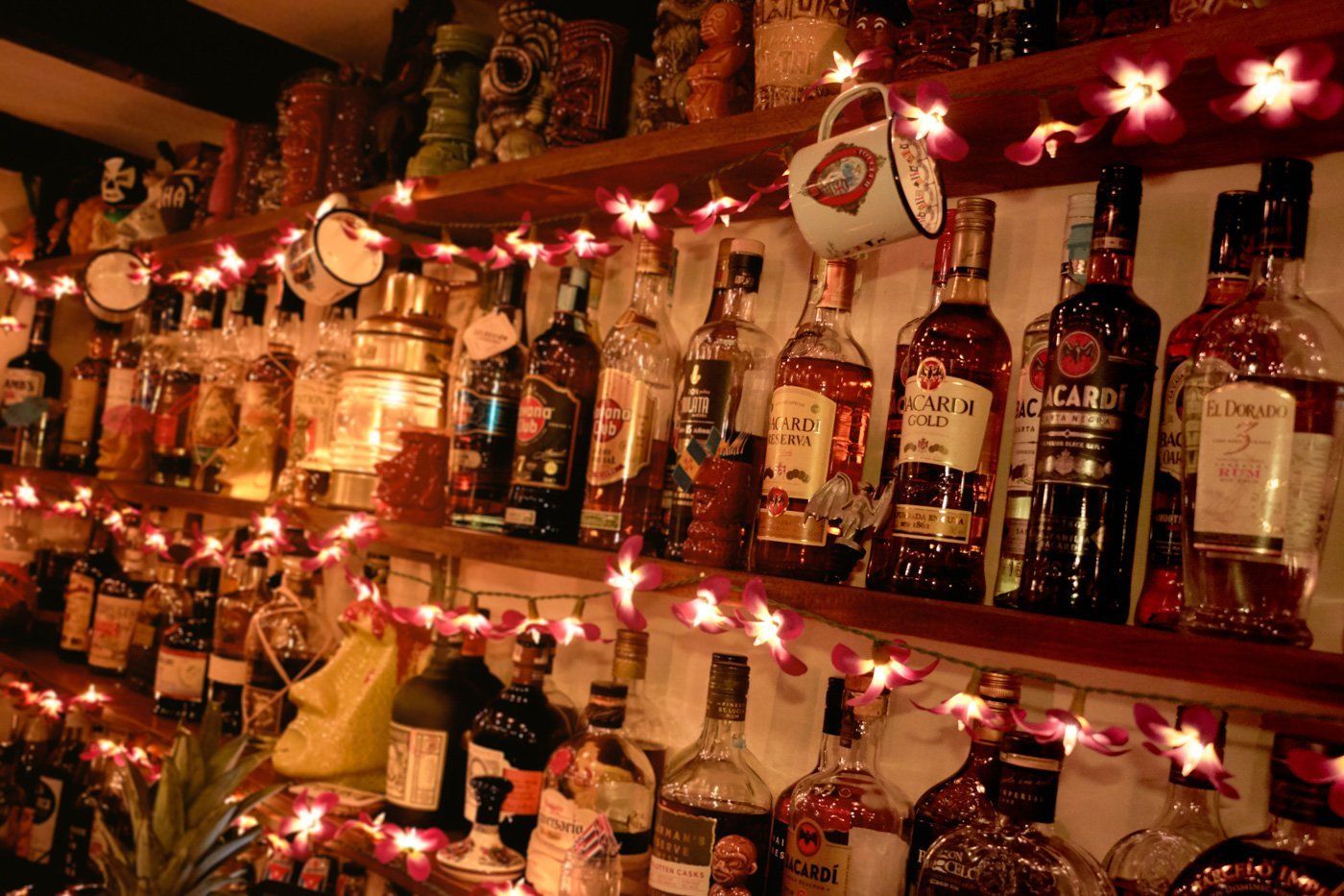 Rum bottle selection at Pukiki