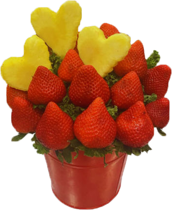 A bouquet of fruits and vegetables with a label that says eat drink scary