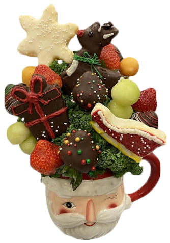 A bouquet of fruits and vegetables with a label that says eat drink scary