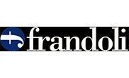 Logo for Frandoli, featuring text in white with a blue circle on the left with a white treble clef-like design.