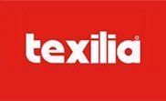 Textilia logo on a red background; white text in a rounded font.