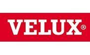 VELUX logo in white text on a red background.