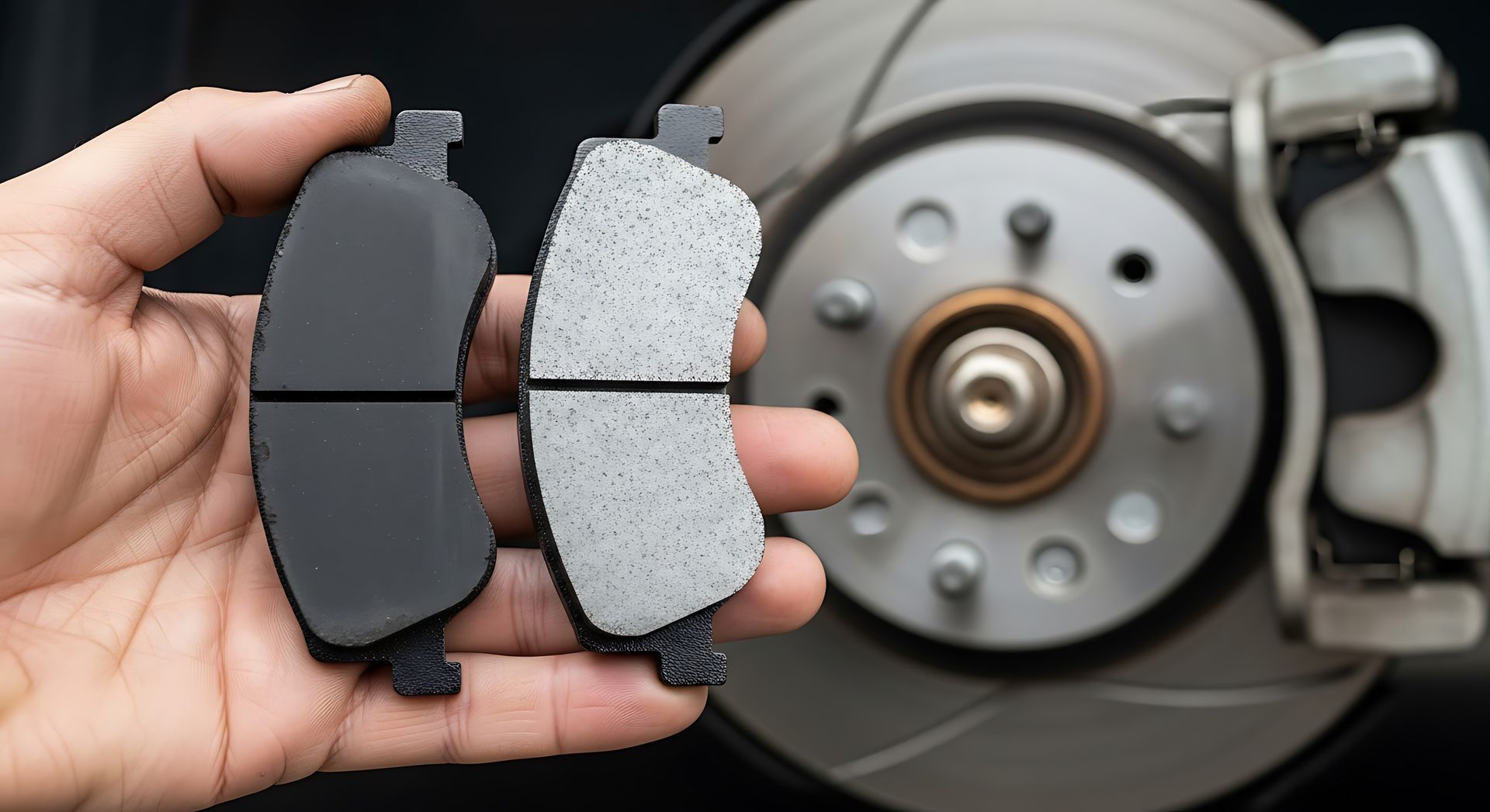 Person using a power tool on a car's brake rotor; wearing orange gloves.