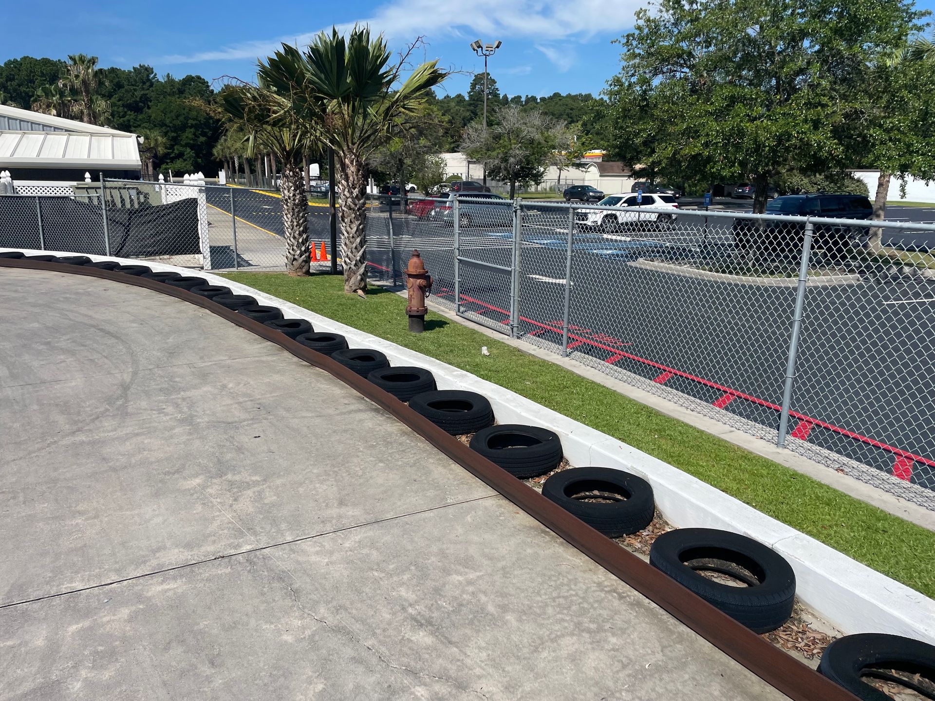 A row of tires on the side of a road