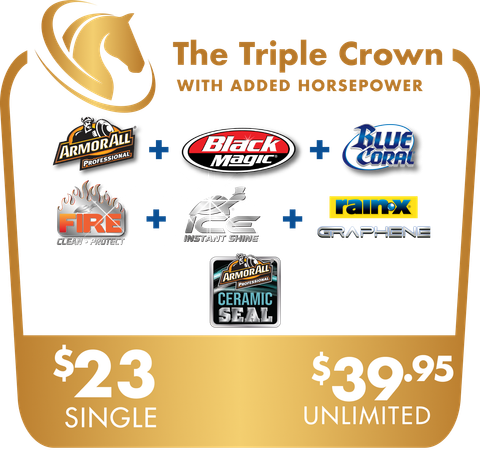 A sign that says the triple crown with added horsepower