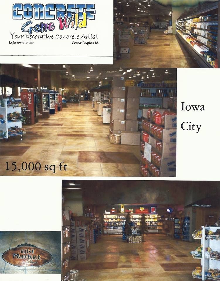 Concrete floor installation in Iowa City store. Showcasing retail space with decorative concrete.