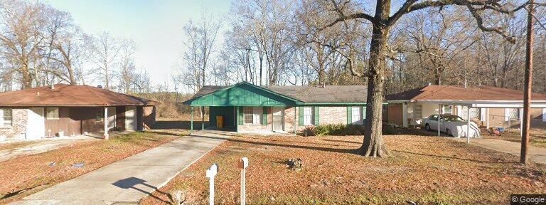 A house with a green roof and a car parked in front of it.