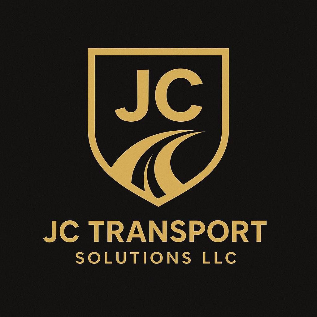 Gold logo for JC Transport Solutions LLC on black background, featuring initials 