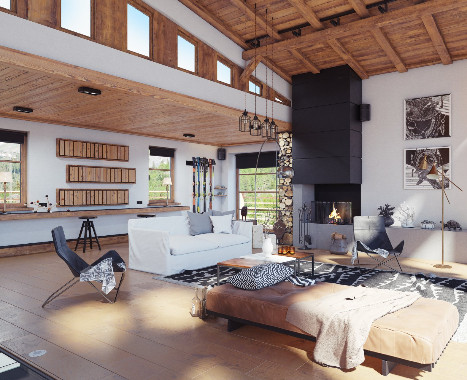 modern mountain cabin interior