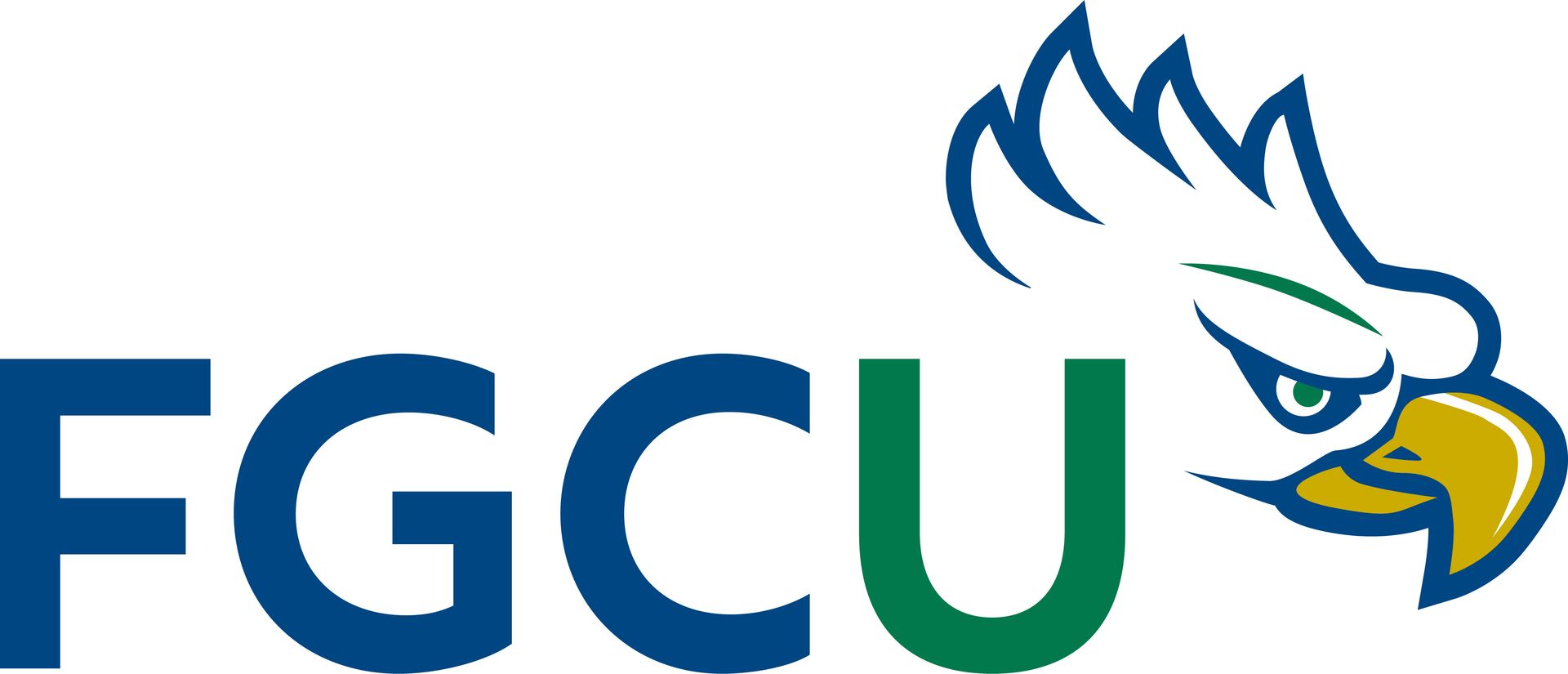 FGCU logo with text and a blue, green, and yellow eagle head.