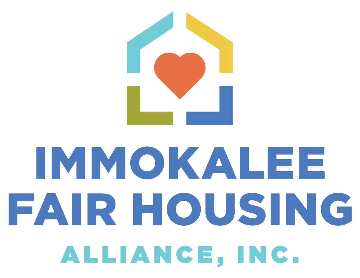 Logo for Immokalee Fair Housing Alliance. A colorful house-shaped frame surrounds a heart. Blue text reads 