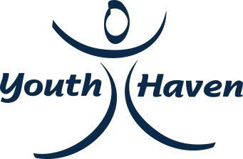 Dark blue logo with stylized figure and text 