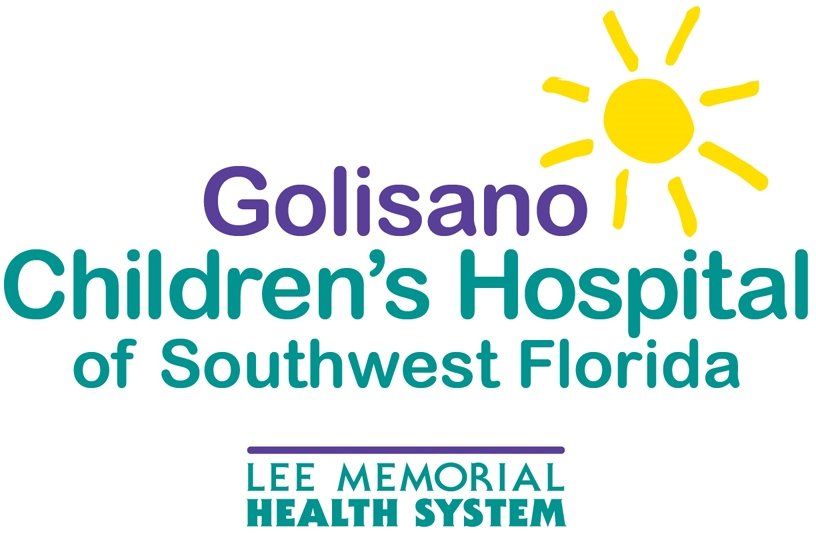 Golisano Children's Hospital of Southwest Florida logo with a yellow sun and turquoise text.