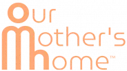 Logo for Our Mother's Home in peach. Features 