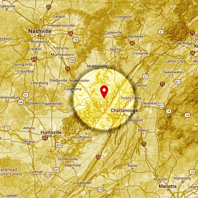 A map shows the location of nashville in the state of tennessee