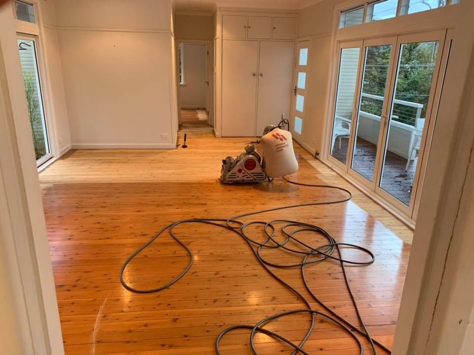 Wooden Floor Being Sanded — Custom Floor Sanding In Wyong, NSW