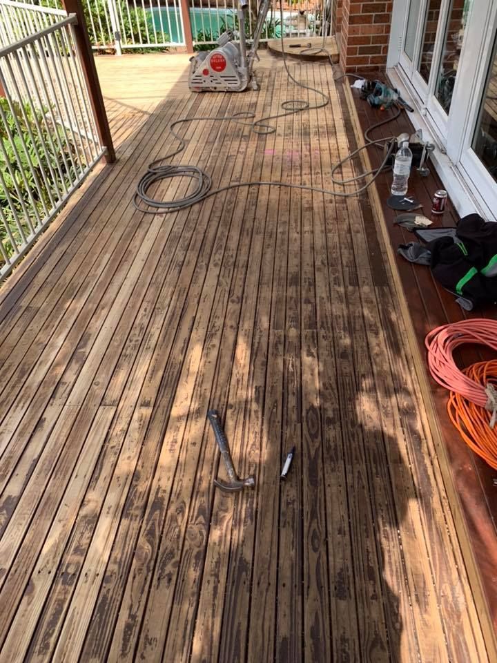 Wooden deck being cleaned — Custom Floor Sanding In Terrigal, NSW