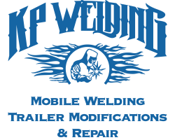 a logo for kp welding mobile welding trailer modifications and repair