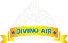Logo: "DIVINO AIR" in blue on a gold banner below a mountain outline.