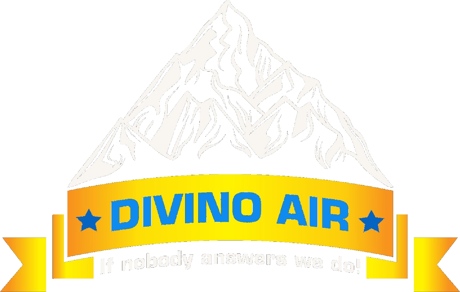 Logo: "DIVINO AIR" in blue on a gold banner below a mountain outline.