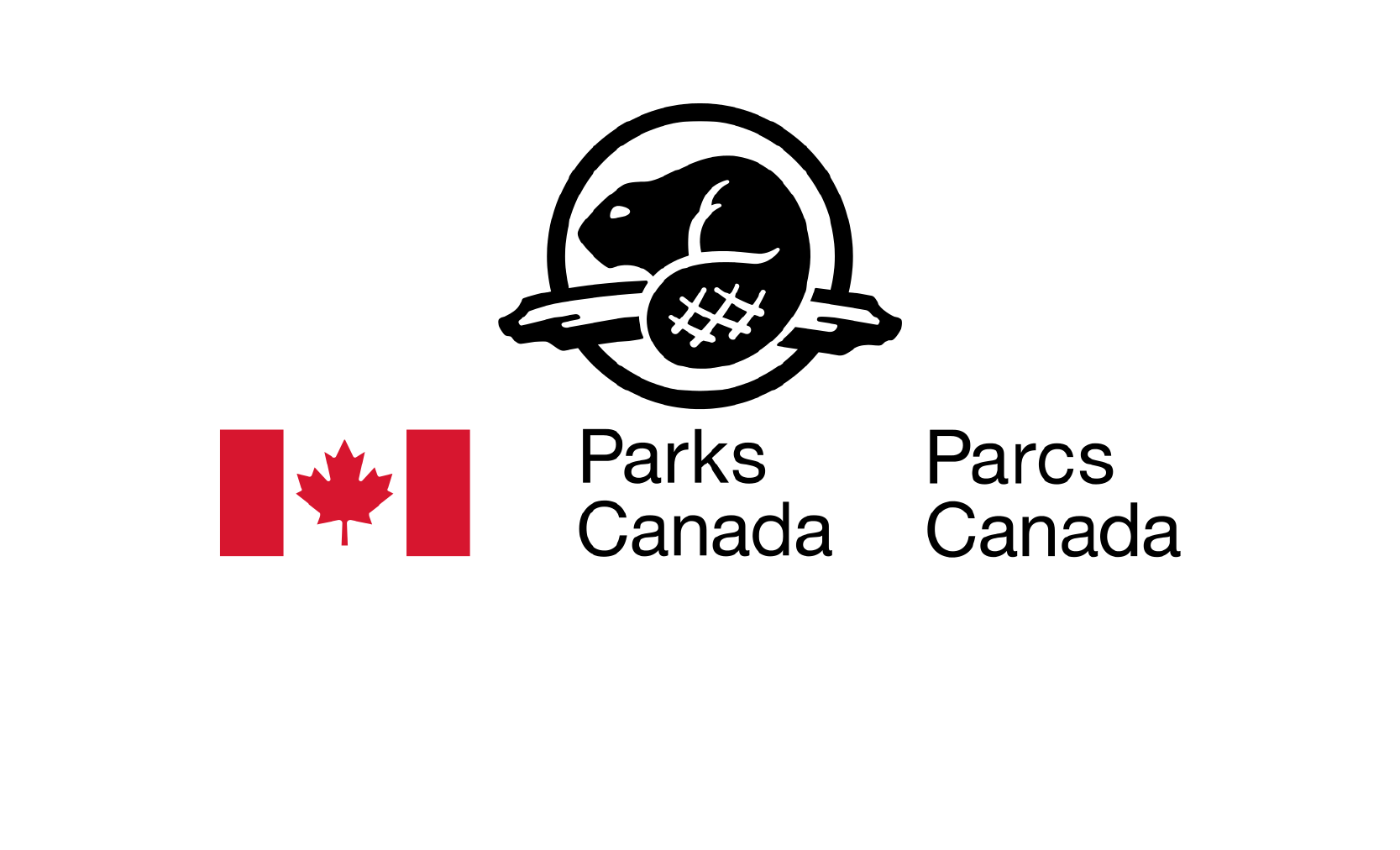 A logo for parks canada with a beaver and a canadian flag.