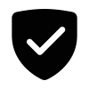 A black shield with a white check mark on it.