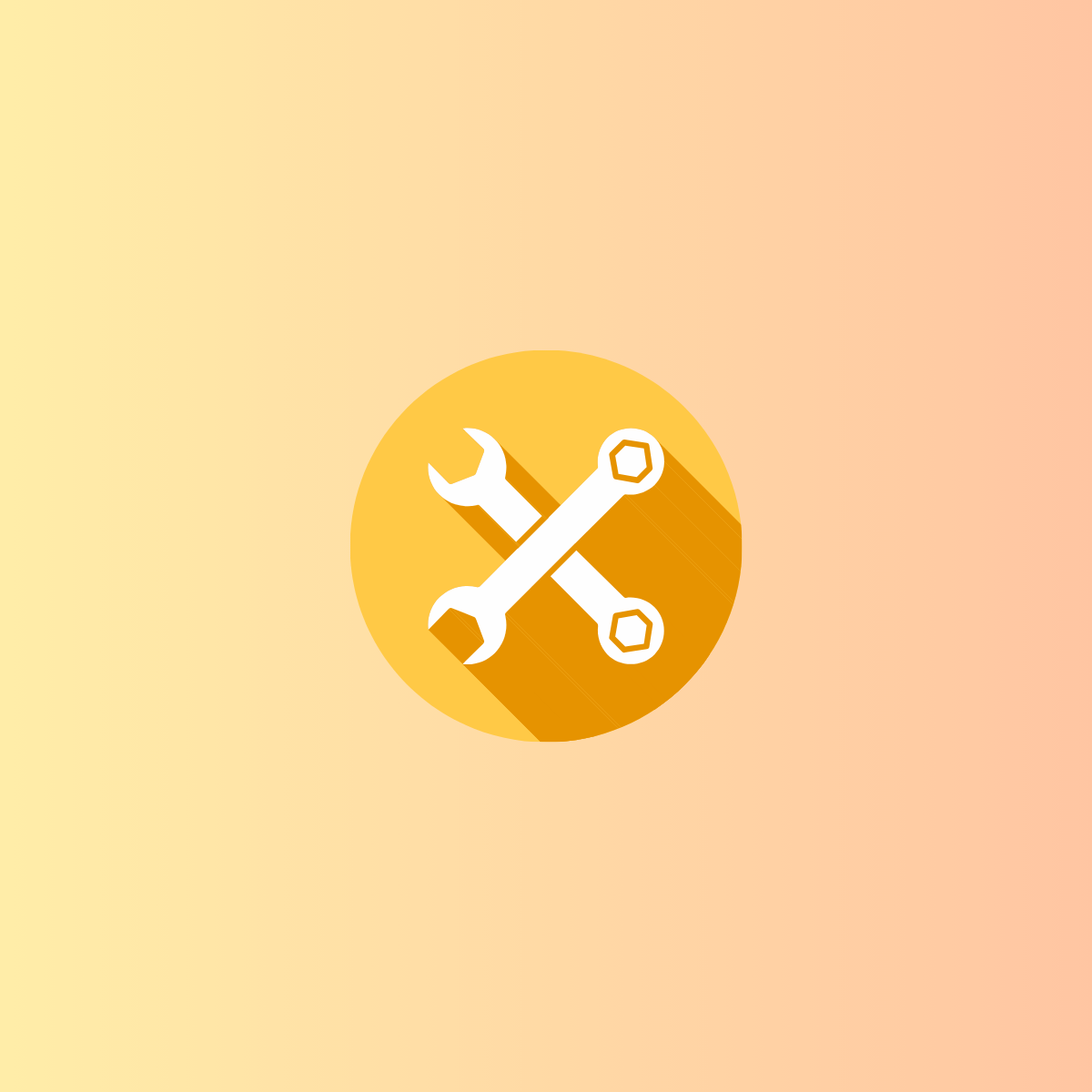 Two white crossed wrenches on a circular orange background, representing tools or settings.