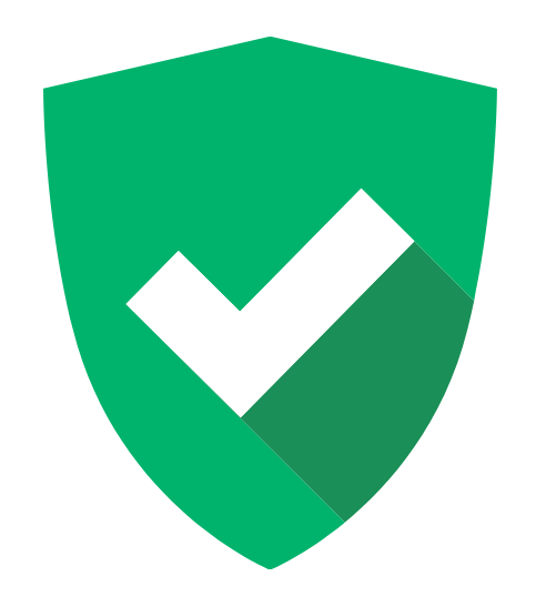 A green shield icon featuring a white checkmark, representing security, safety, or verification.