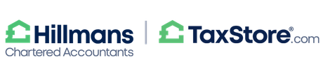 The TaxStore logo: a green icon of a house combined with a pound symbol, next to the company name in dark blue text.