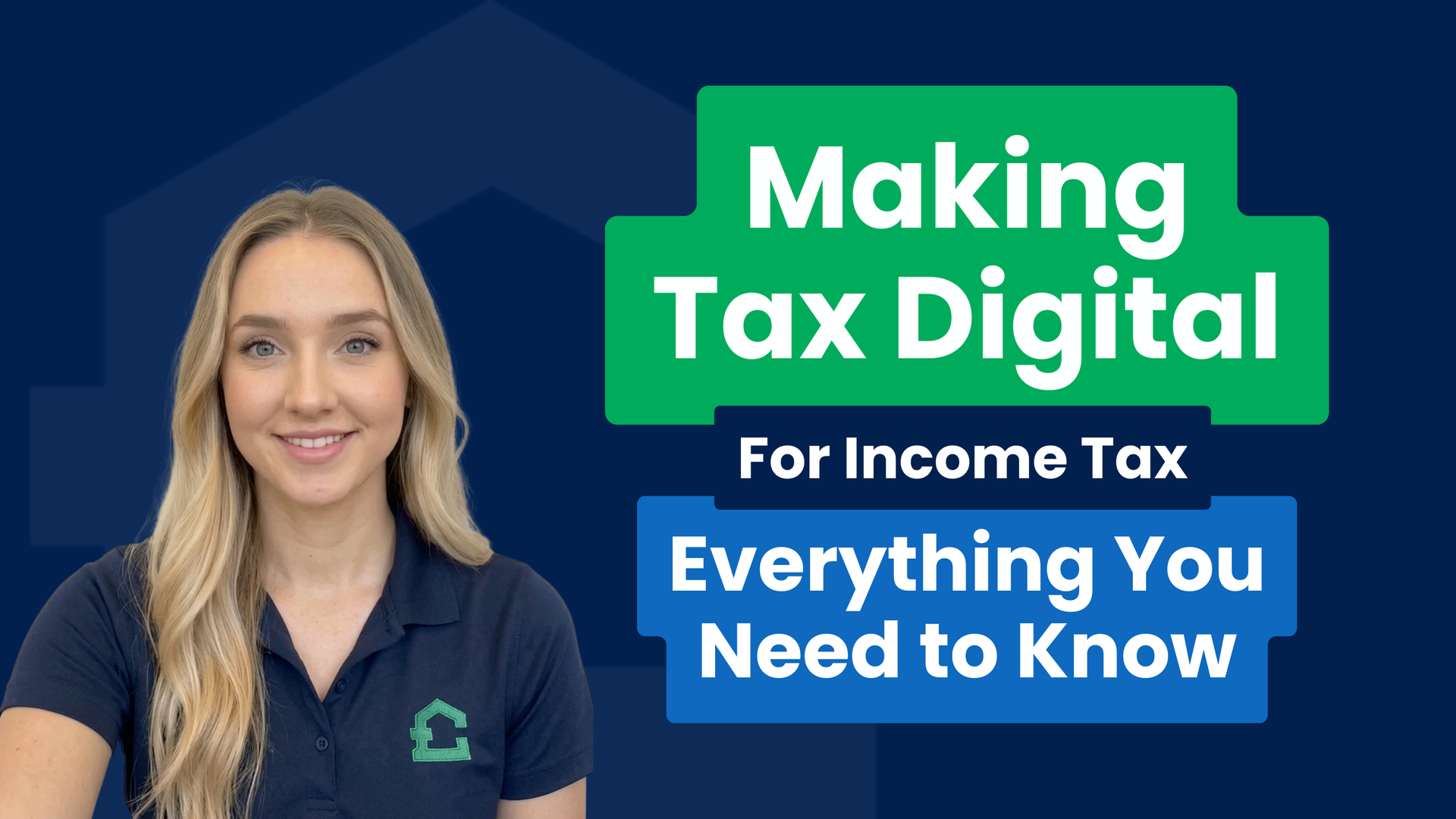 A lady in a blue poloshirt with a taxstore icon 