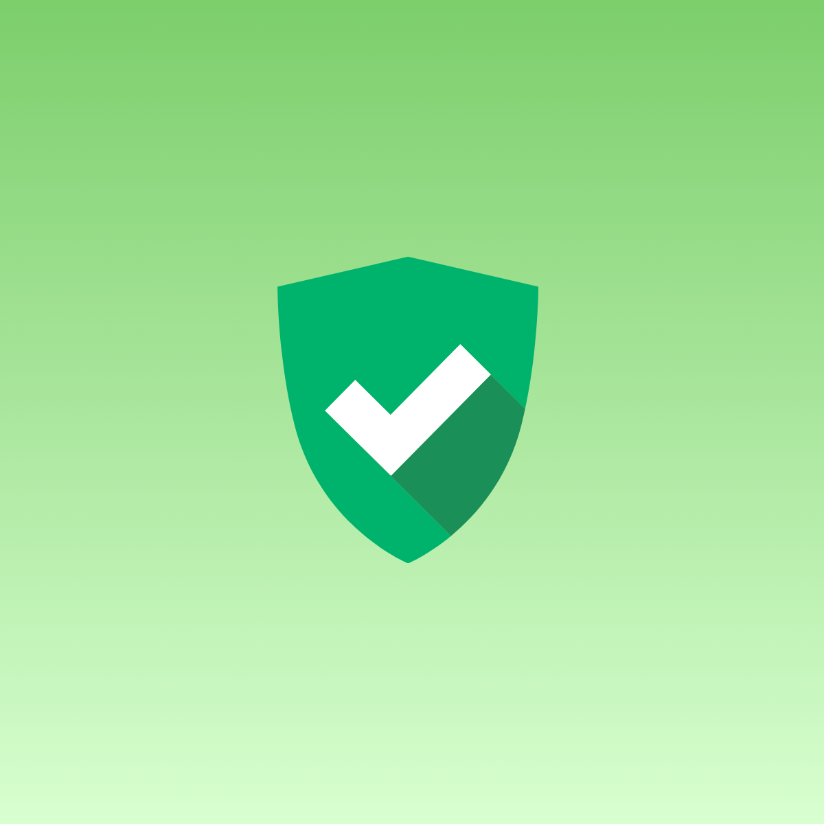 A green shield icon featuring a white checkmark on a light green gradient background.