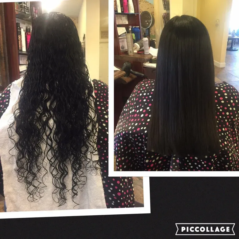 A before and after photo of a woman's hair