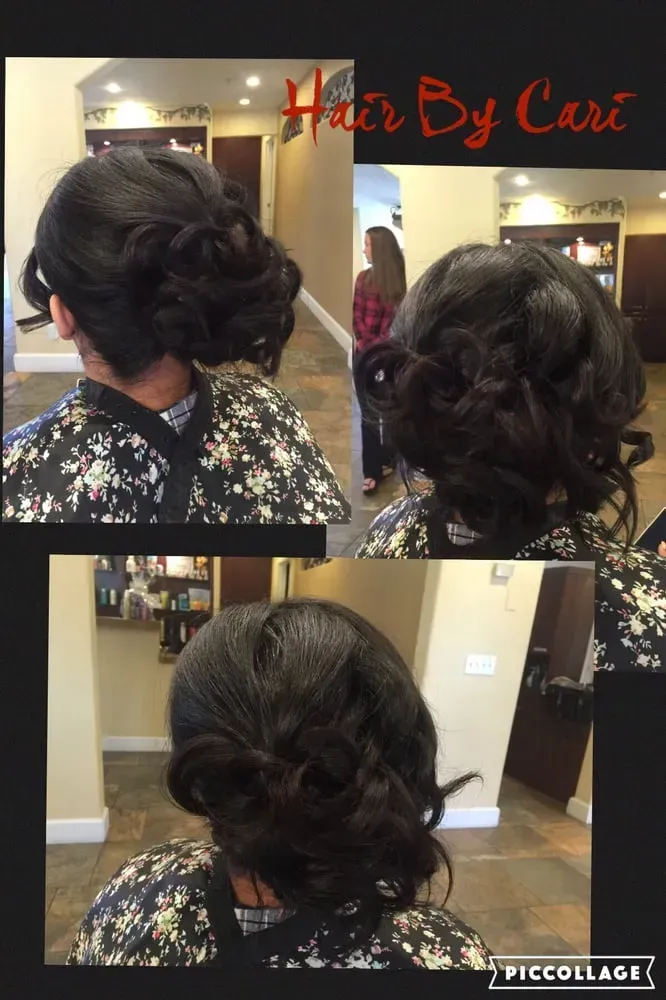 A woman is getting her hair done in a salon.