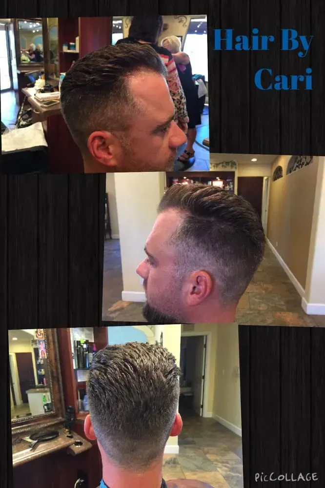 A man is getting his hair cut at a hair salon.