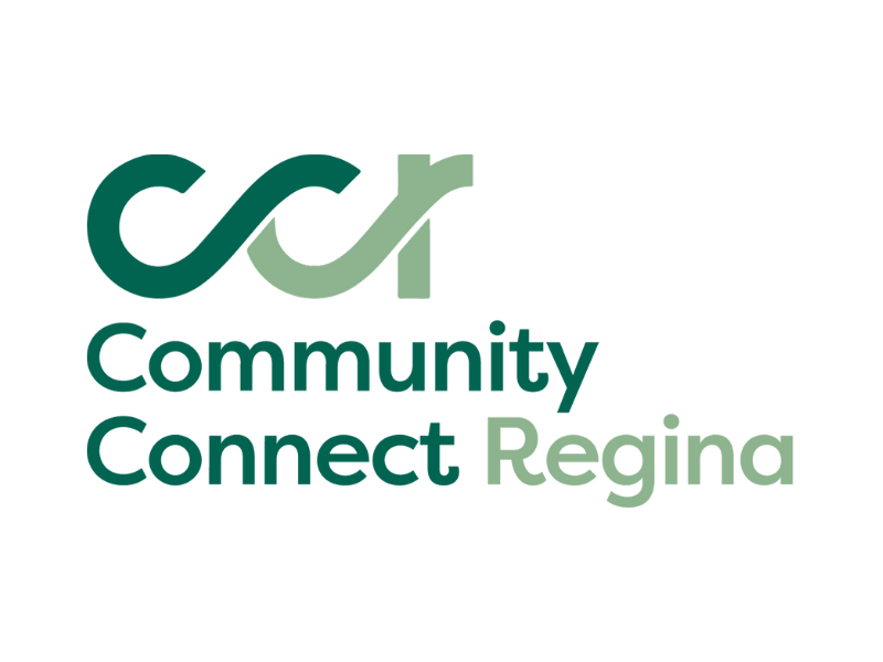 The logo for community connect regina is green and white.