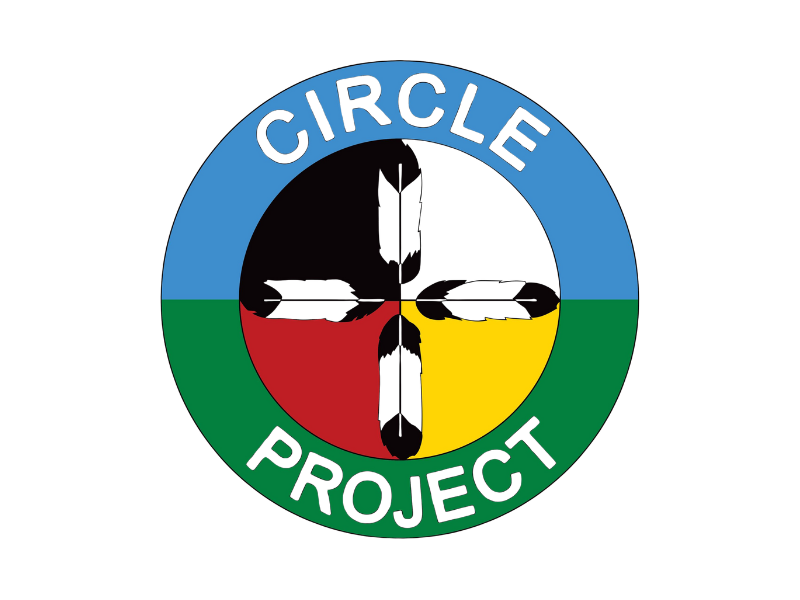 A logo for the circle project with a cross in the middle